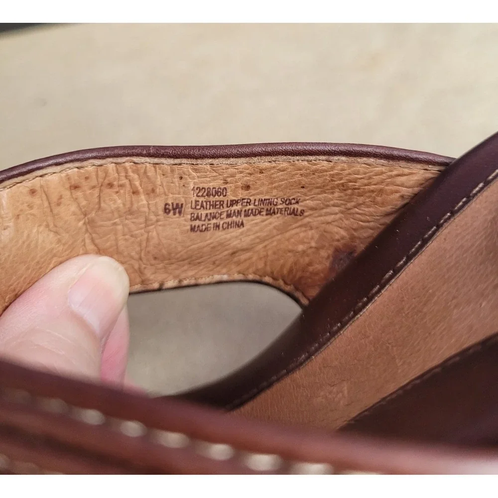 SOFFT Cork Wedge Heel Brown Leather Women's 6W Cutout Slip-On Platform Sandals